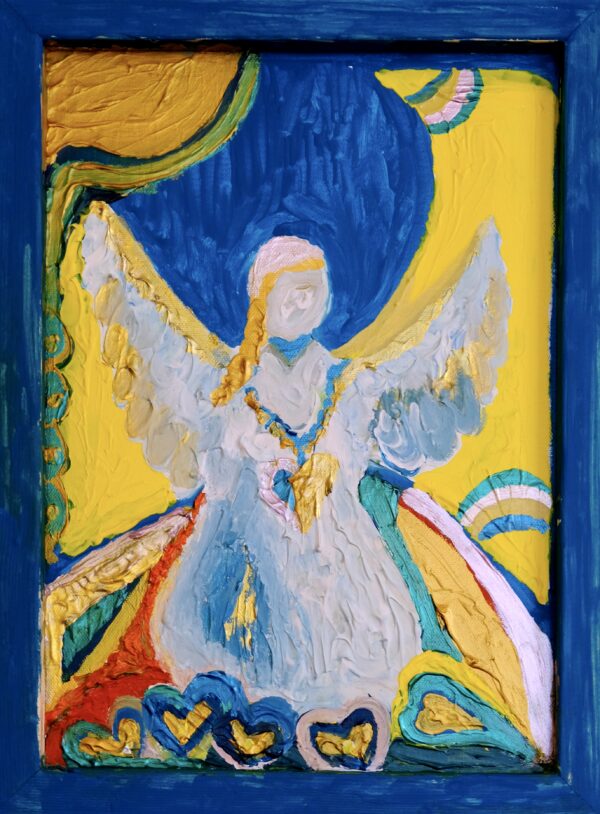 Angel, Painting, blue, art, fine art, spiritual, peace, protection