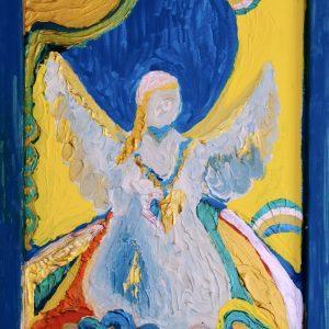 Angel, Painting, blue, art, fine art, spiritual, peace, protection