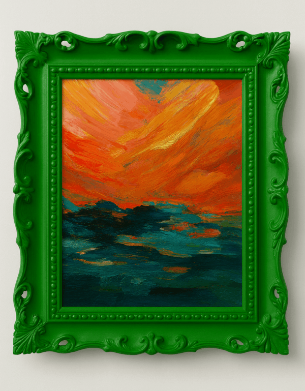 Ember Waves – Fiery Sunset Over Ocean Abstract Art